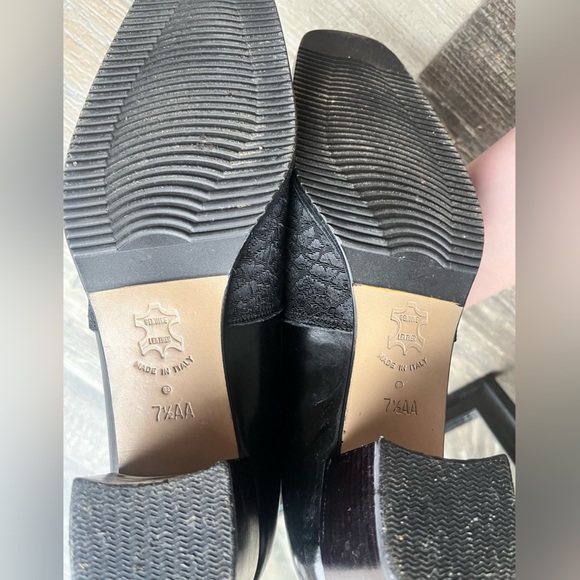 VTG 90s Gothic chic Italian square toe black fabric & leather chunky heels • 7.5 - Picture 5 of 16